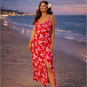 Scoop Women's Satin Midi Slip Dress with Side Slit